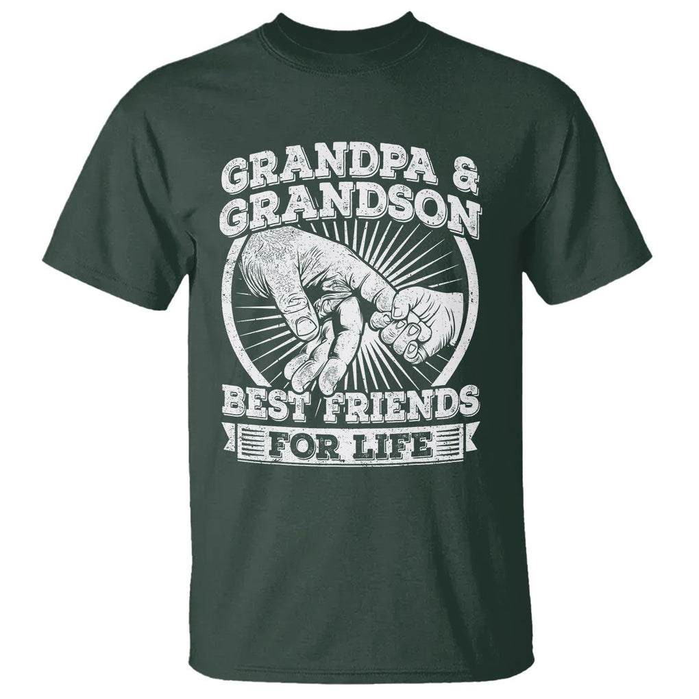 Father's Day T Shirt Grandpa Grandson Best Friend for Life TS09 Dark Forest Green Print Your Wear