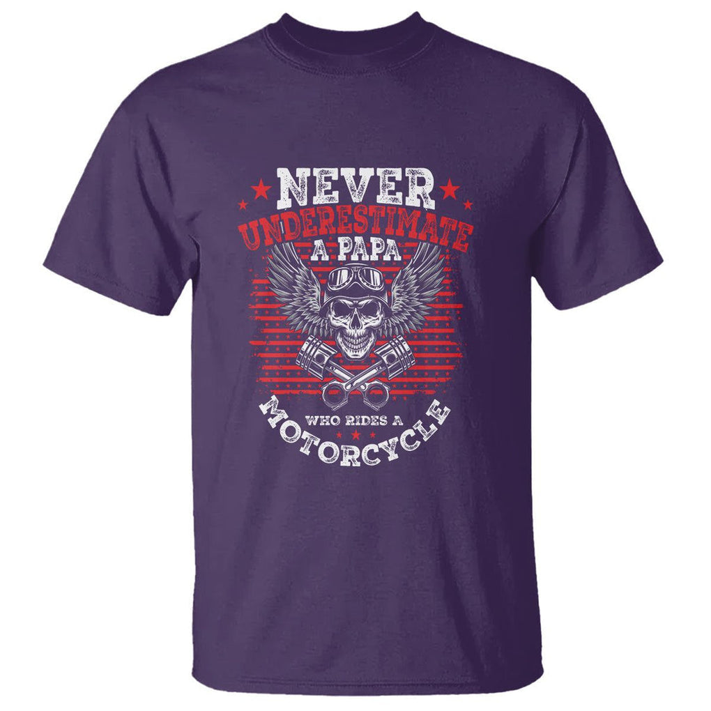 Never Underestimate A Papa Who Rides A Motorcycle Father's Day T Shirt TS09 Purple Print Your Wear