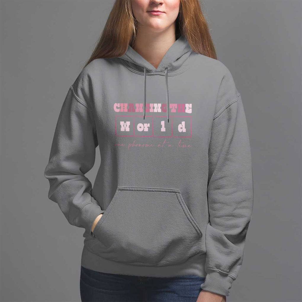 Teacher Hoodie Changing The World One Phoneme At A Time TS09 Charcoal Print Your Wear