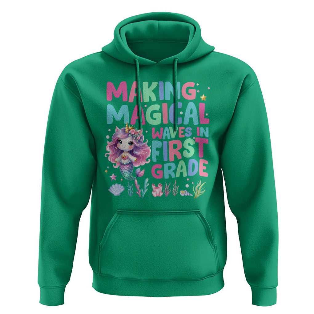 1st Grade Mermaid Unicorn Hoodie Making Magical Waves In First Grade TS09 Irish Green Print Your Wear