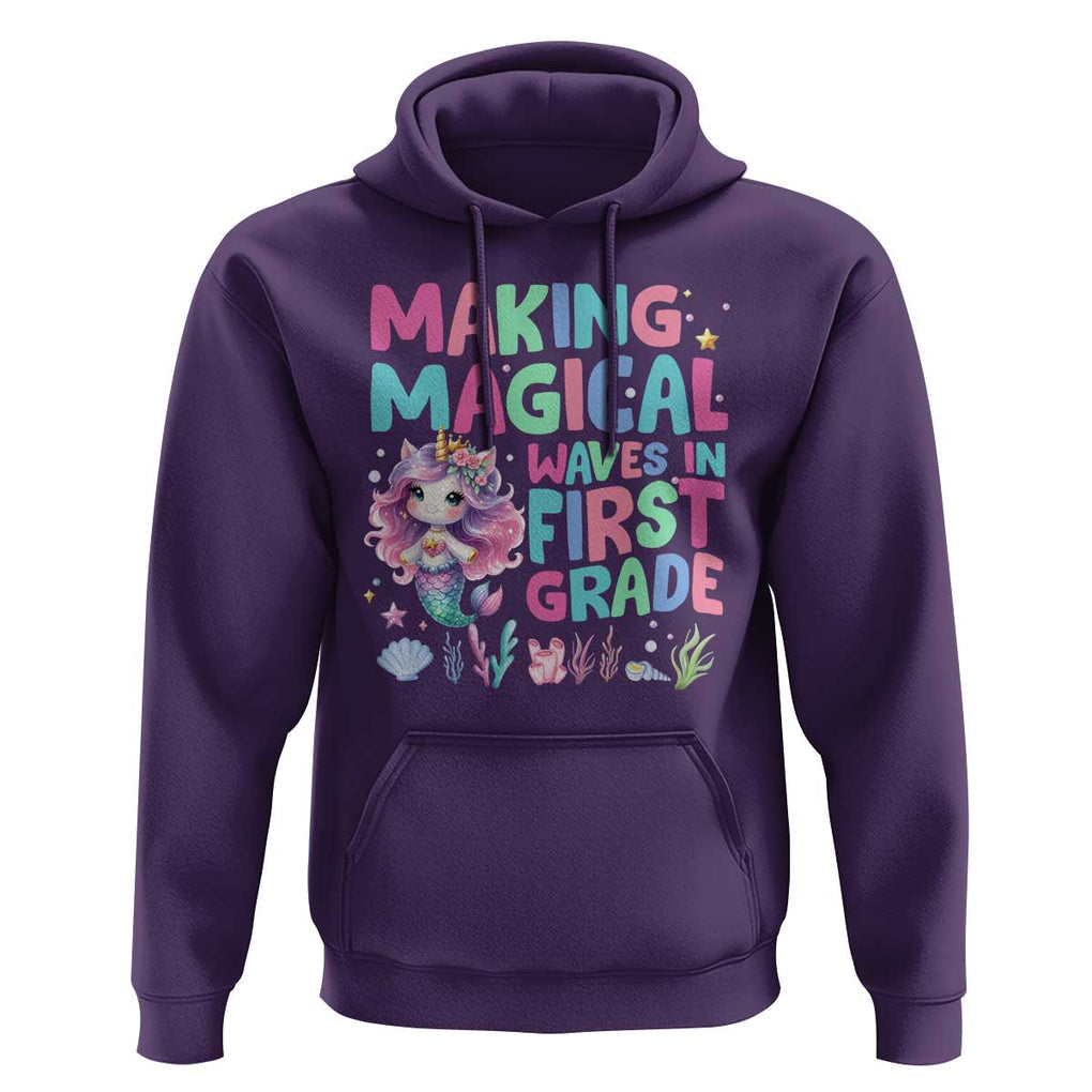 1st Grade Mermaid Unicorn Hoodie Making Magical Waves In First Grade TS09 Purple Print Your Wear
