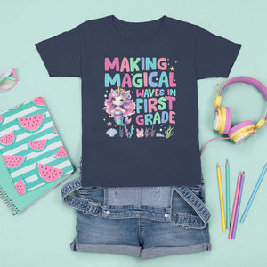1st Grade Mermaid Unicorn T Shirt For Kid Making Magical Waves In First Grade TS09 Navy Print Your Wear