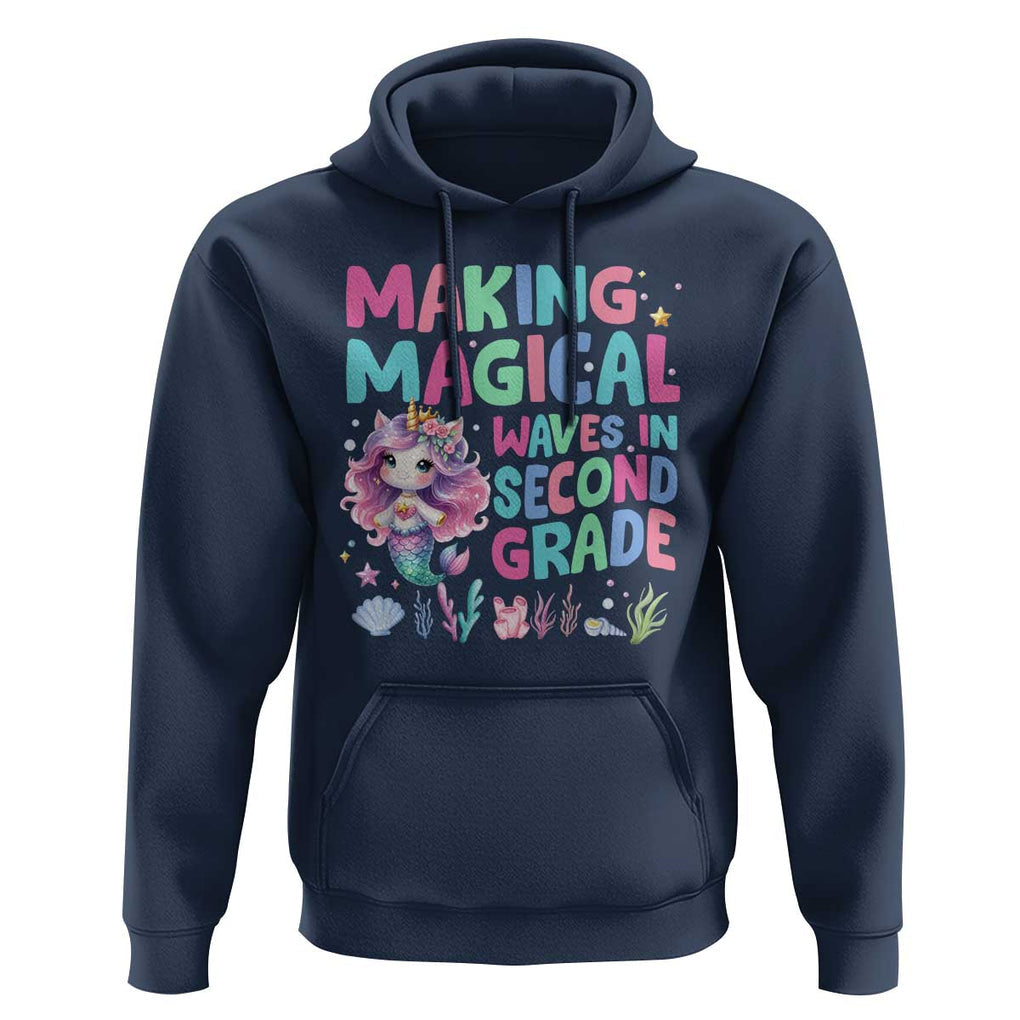 2nd Grade Mermaid Unicorn Hoodie Making Magical Waves In Second Grade TS09 Navy Print Your Wear