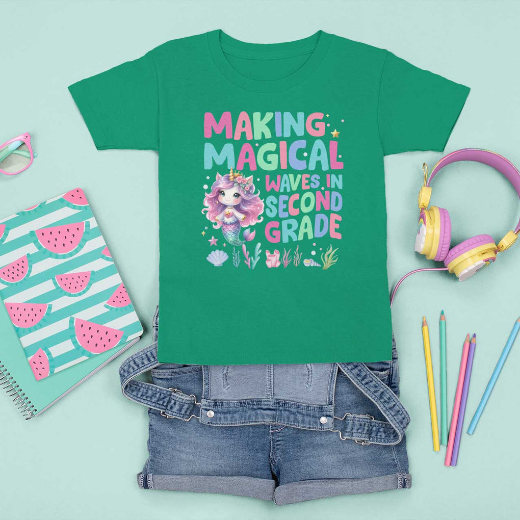 2nd Grade Mermaid Unicorn T Shirt For Kid Making Magical Waves In Second Grade TS09 Irish Green Print Your Wear
