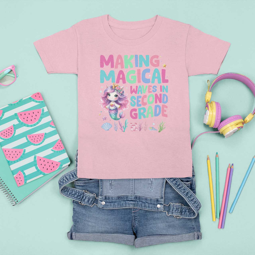 2nd Grade Mermaid Unicorn T Shirt For Kid Making Magical Waves In Second Grade TS09 Light Pink Print Your Wear