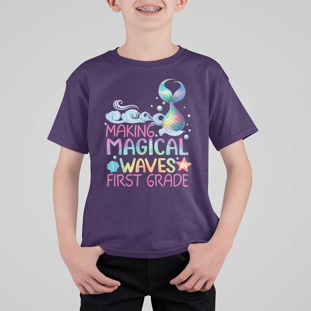 1st Grade Mermaid T Shirt For Kid Making Magical Waves In First Grade TS09 Purple Print Your Wear