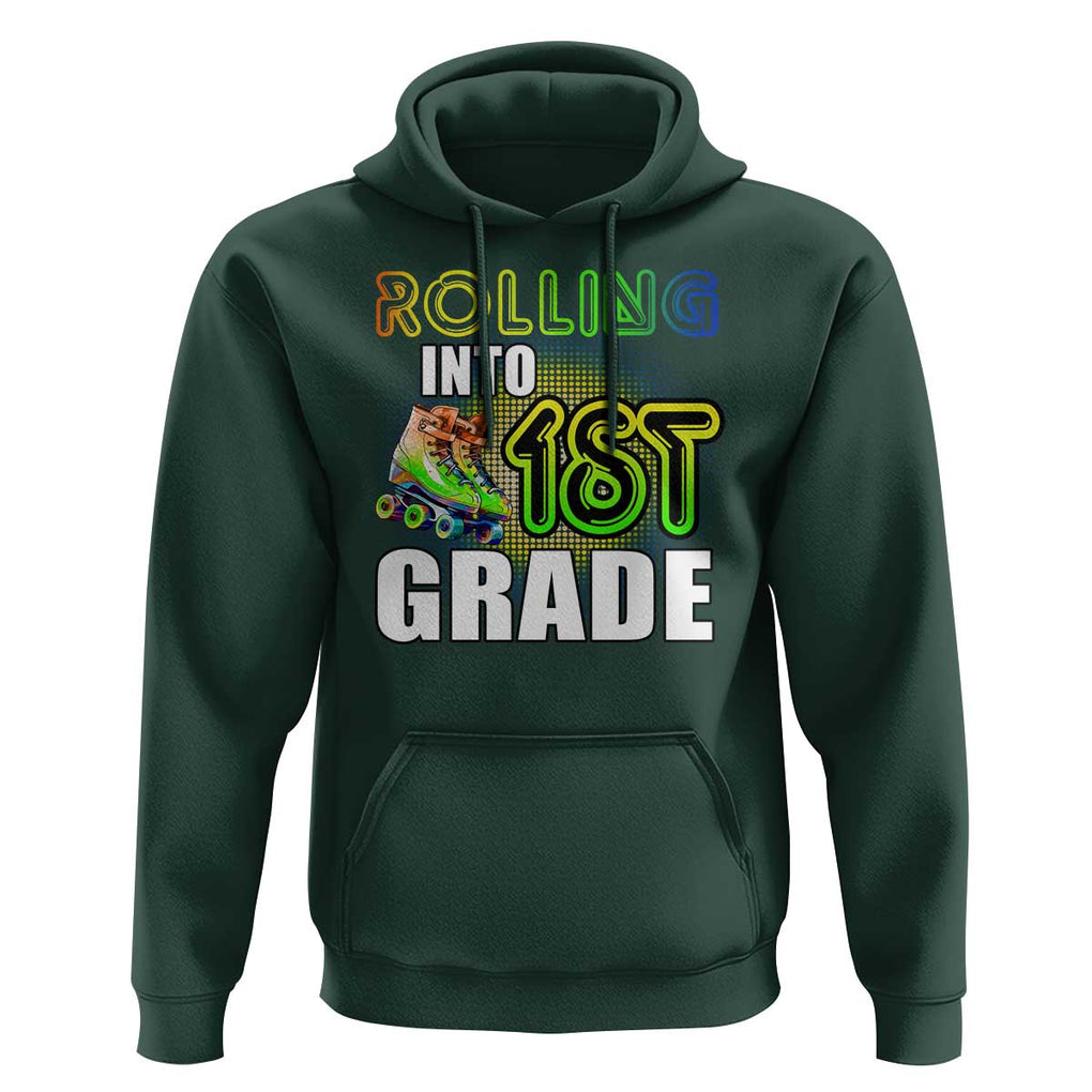 Rolling Into 1st Grade Skating Hoodie Back To School Rainbow Roller Skates TS09 Dark Forest Green Print Your Wear