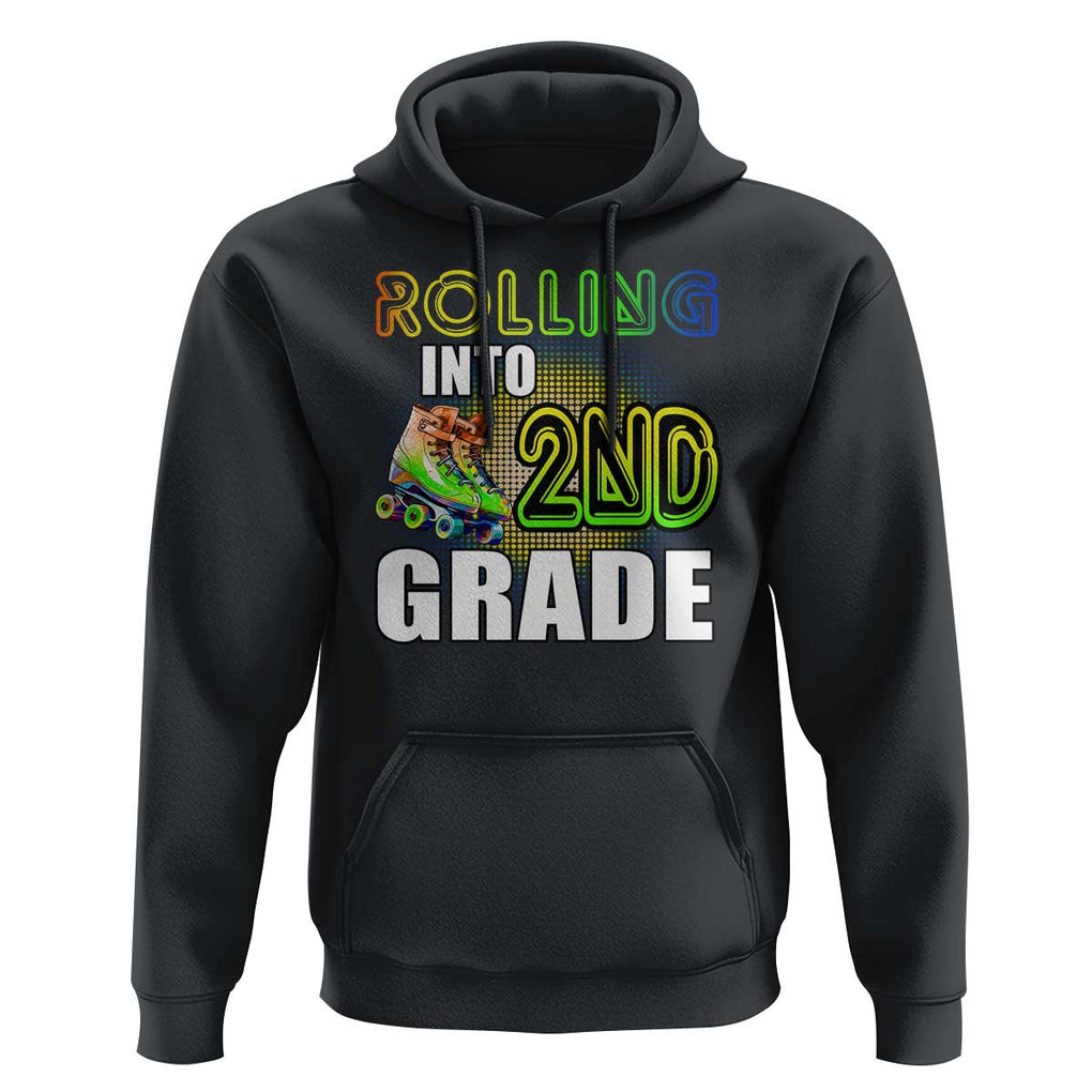 Rolling Into 2nd Grade Skating Hoodie Back To School Rainbow Roller Skates TS09 Black Print Your Wear