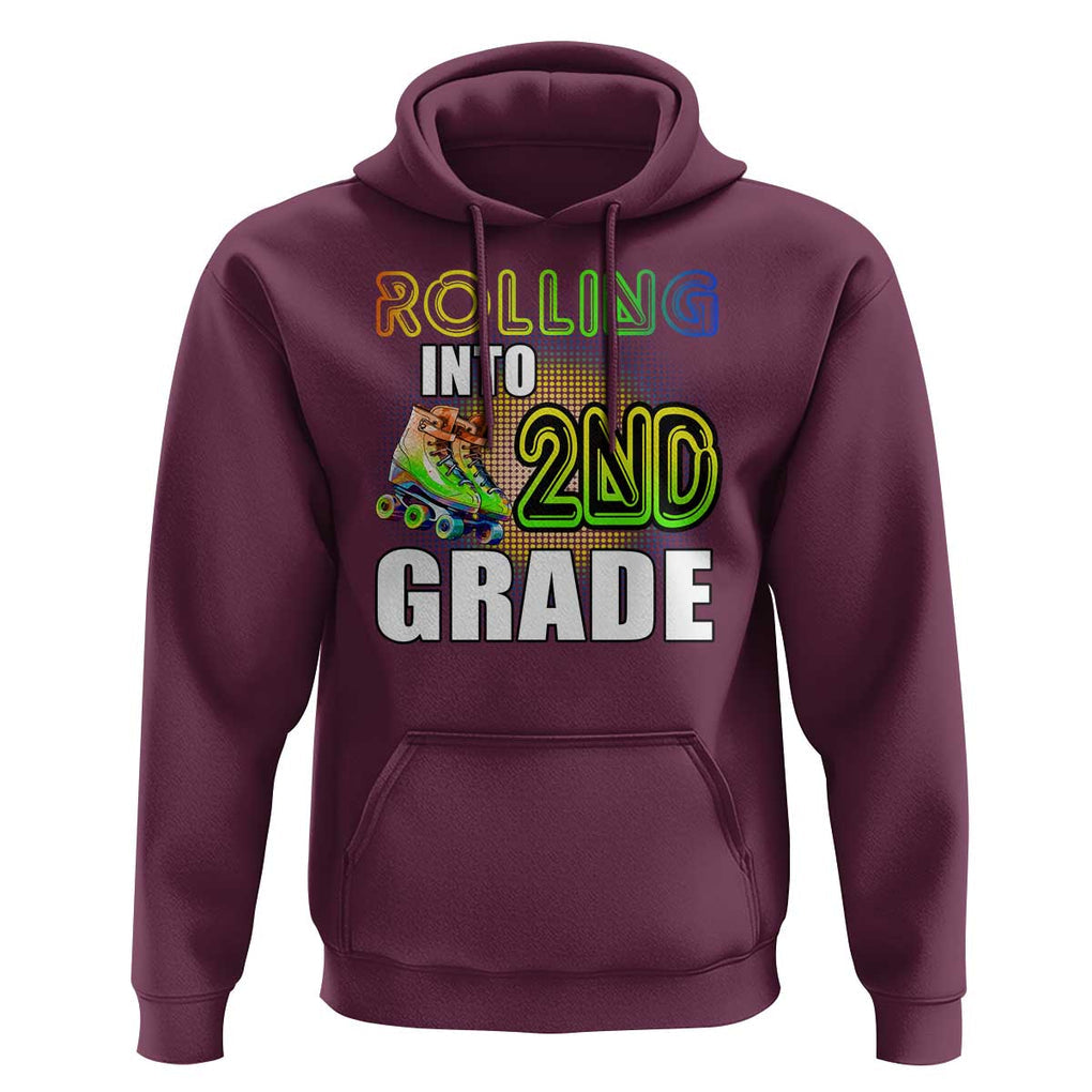 Rolling Into 2nd Grade Skating Hoodie Back To School Rainbow Roller Skates TS09 Maroon Print Your Wear