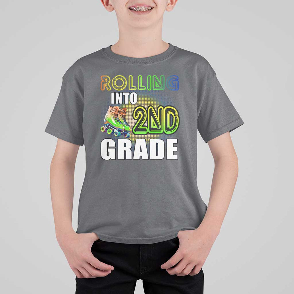 Rolling Into 2nd Grade Skating T Shirt For Kid Back To School Rainbow Roller Skates TS09 Charcoal Print Your Wear