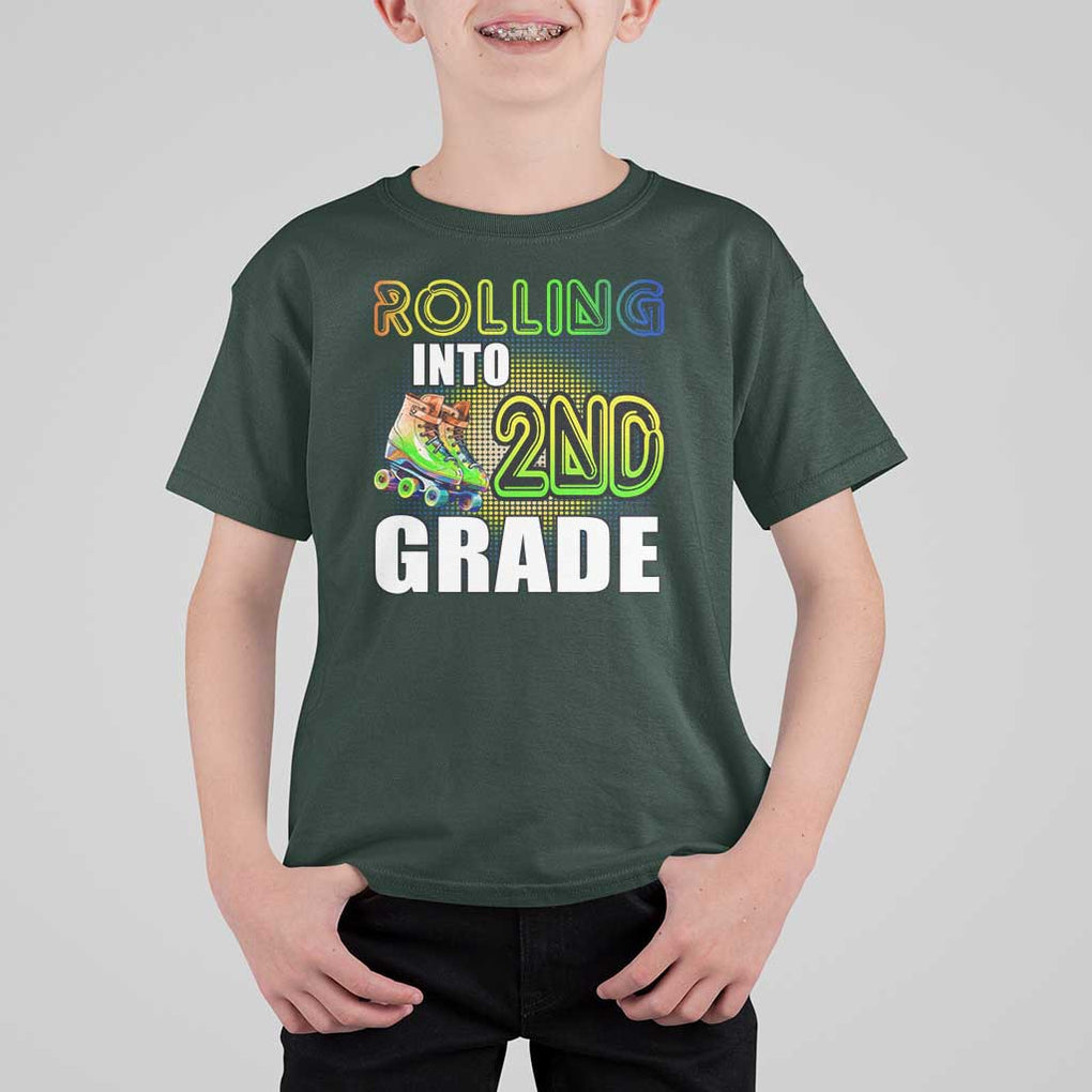 Rolling Into 2nd Grade Skating T Shirt For Kid Back To School Rainbow Roller Skates TS09 Dark Forest Green Print Your Wear