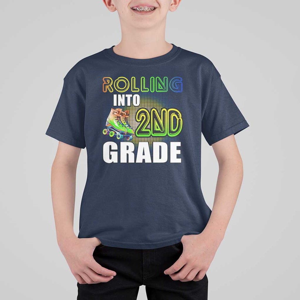 Rolling Into 2nd Grade Skating T Shirt For Kid Back To School Rainbow Roller Skates TS09 Navy Print Your Wear
