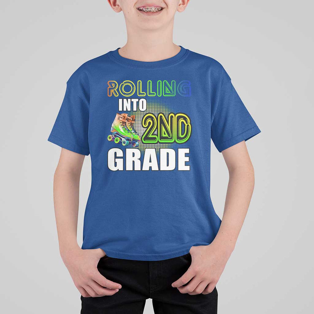 Rolling Into 2nd Grade Skating T Shirt For Kid Back To School Rainbow Roller Skates TS09 Royal Blue Print Your Wear