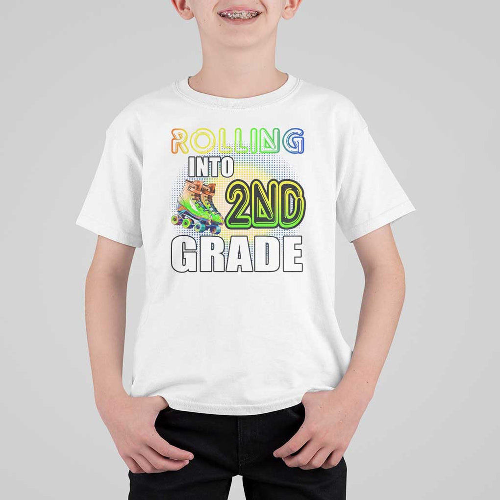Rolling Into 2nd Grade Skating T Shirt For Kid Back To School Rainbow Roller Skates TS09 White Print Your Wear