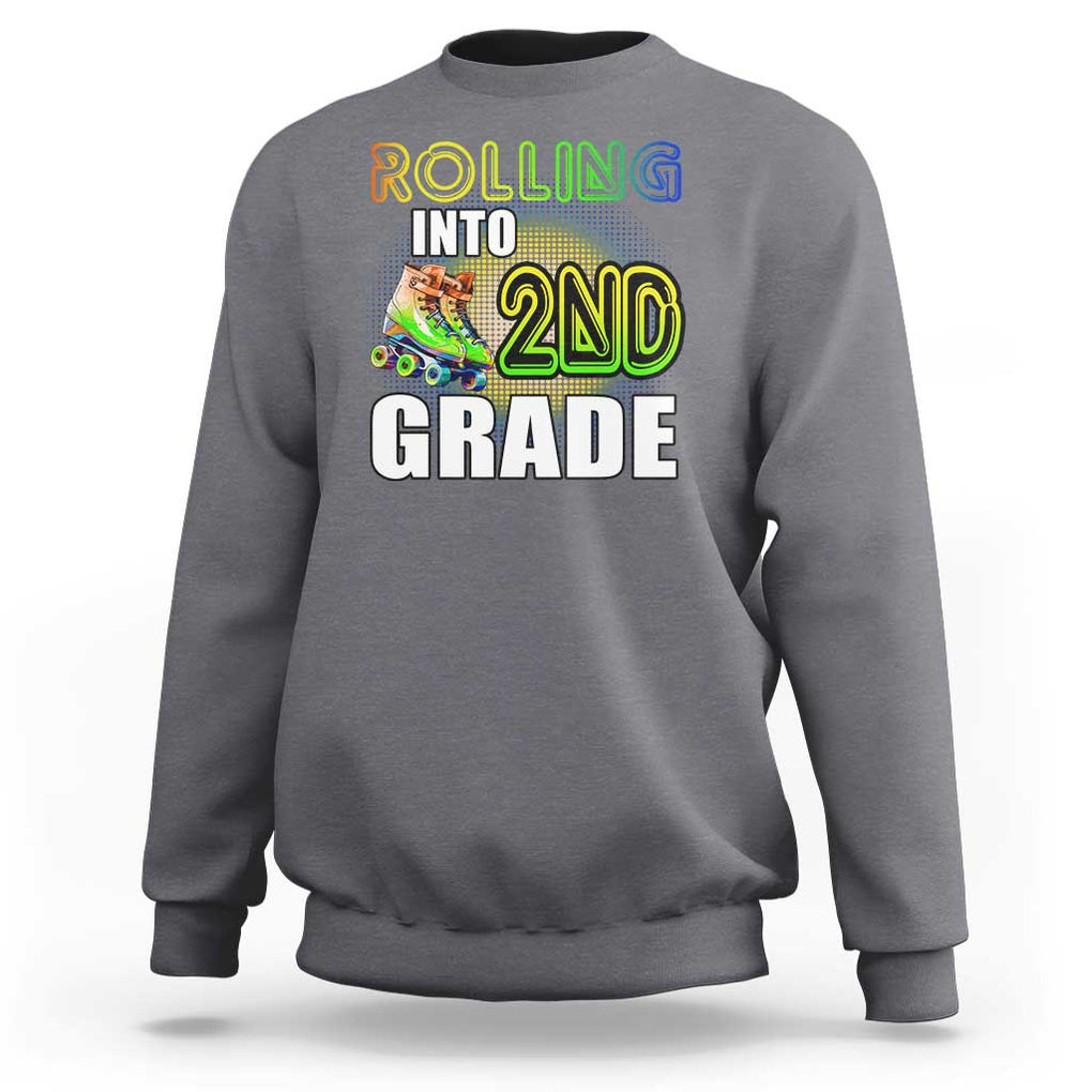 Rolling Into 2nd Grade Skating Sweatshirt Back To School Rainbow Roller Skates TS09 Charcoal Print Your Wear