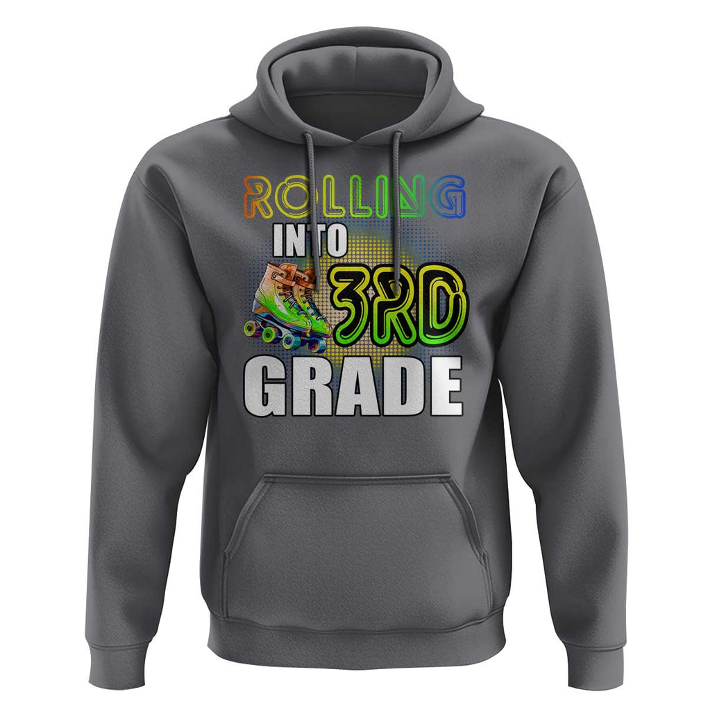 Rolling Into 3rd Grade Skating Hoodie Back To School Rainbow Roller Skates TS09 Charcoal Print Your Wear