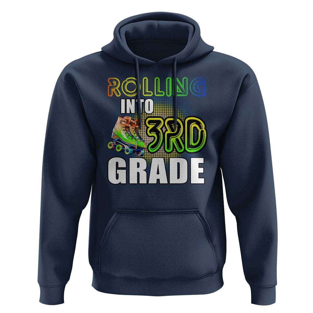 Rolling Into 3rd Grade Skating Hoodie Back To School Rainbow Roller Skates TS09 Navy Print Your Wear