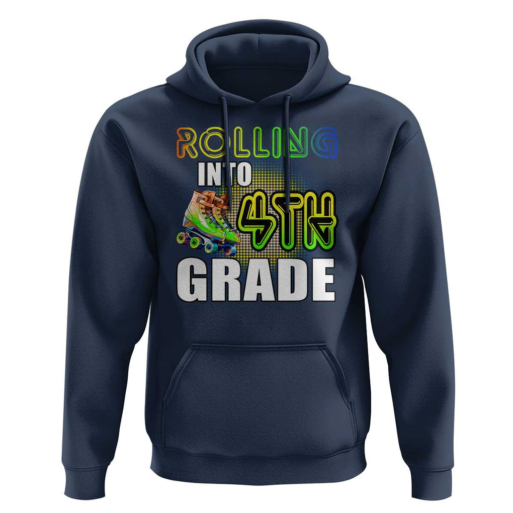 Rolling Into 4th Grade Skating Hoodie Back To School Rainbow Roller Skates TS09 Navy Print Your Wear