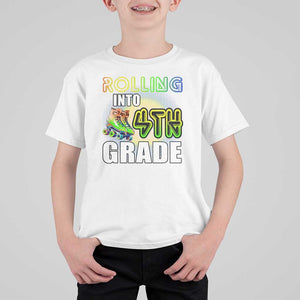 Rolling Into 4th Grade Skating T Shirt For Kid Back To School Rainbow Roller Skates TS09 White Print Your Wear