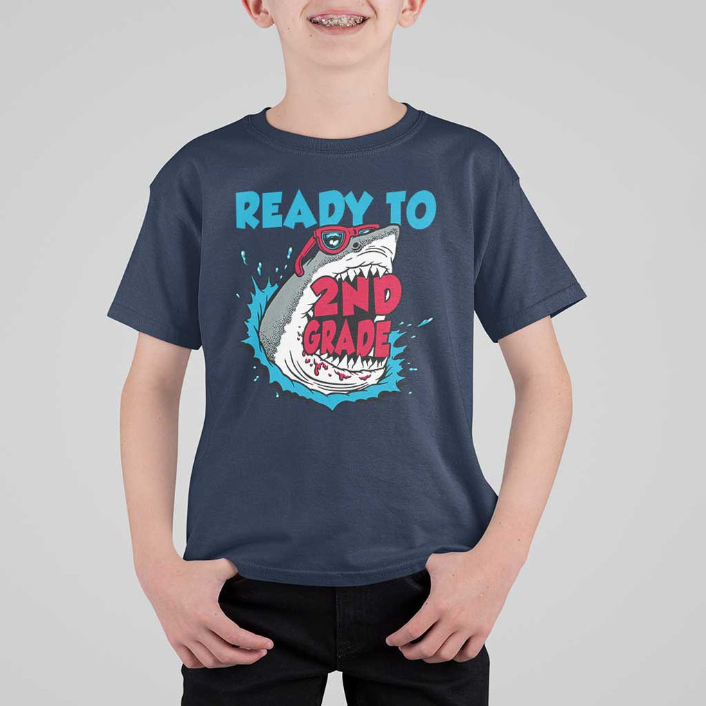 Funny Shark Ready To Attack 2nd Grade T Shirt For Kid TS09 Navy Print Your Wear