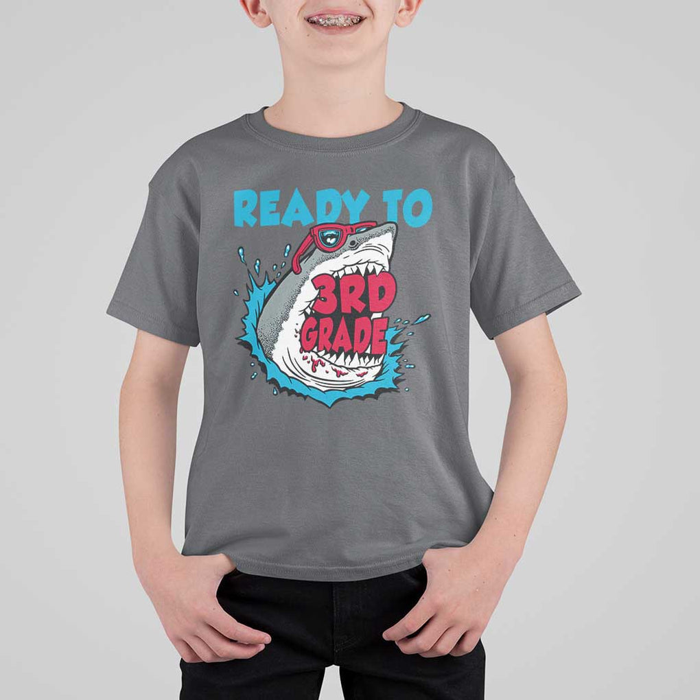 Funny Shark Ready To Attack 3rd Grade T Shirt For Kid TS09 Charcoal Print Your Wear
