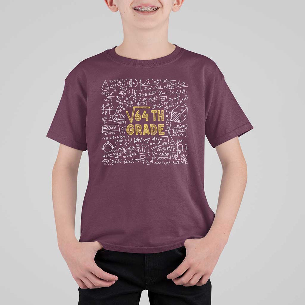 Funny Math Lover Back To School T Shirt For Kid 8th Grade Square Root Of 64 TS09 Maroon Print Your Wear