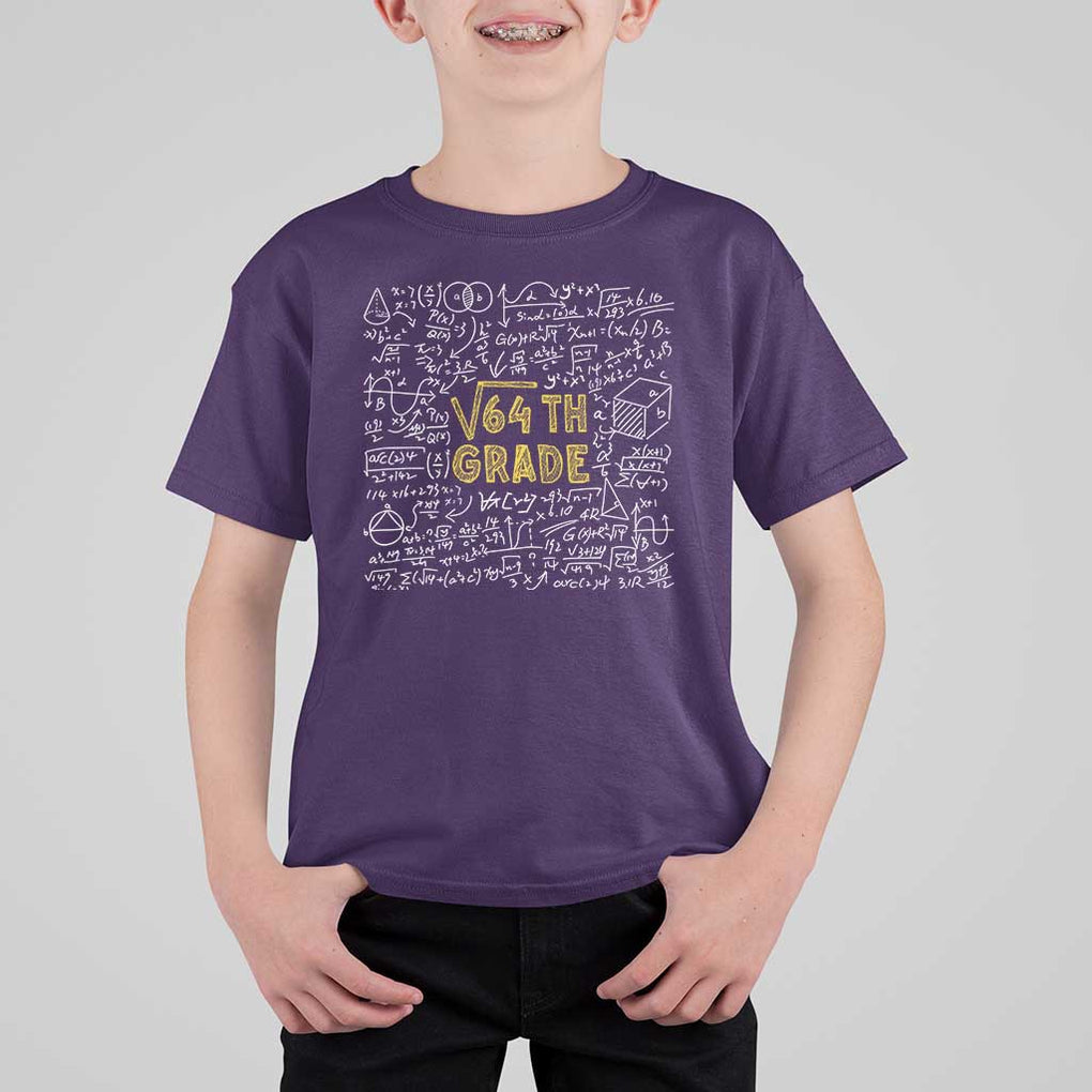 Funny Math Lover Back To School T Shirt For Kid 8th Grade Square Root Of 64 TS09 Purple Print Your Wear