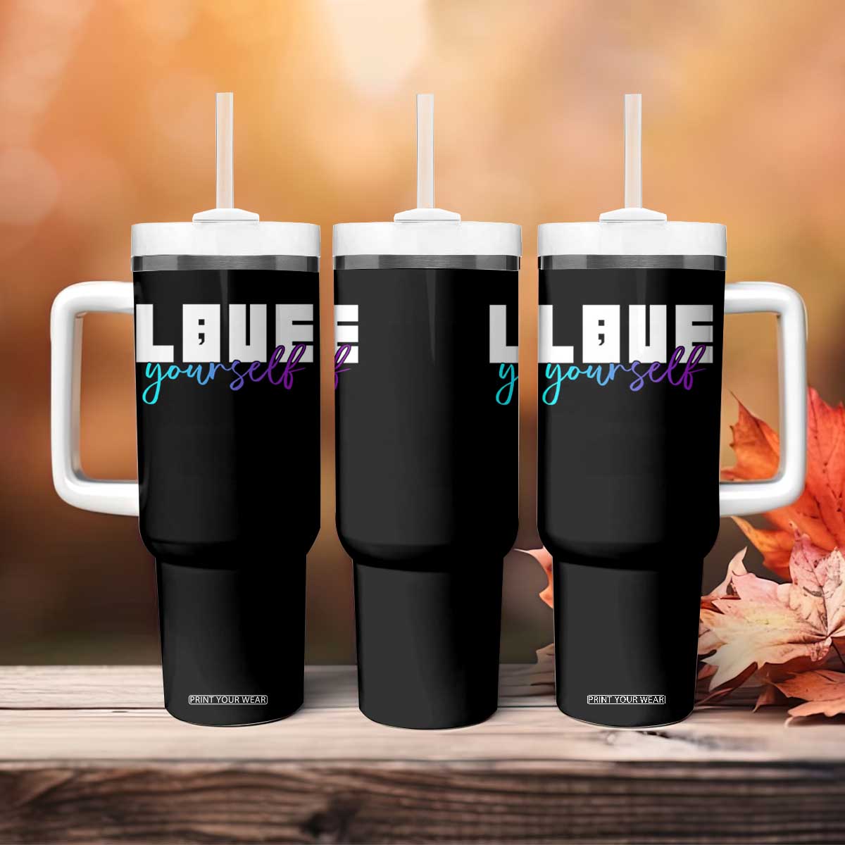 Love Yourself Semicolon Suicide Prevention Tumbler With Handle TS09 Print Your Wear