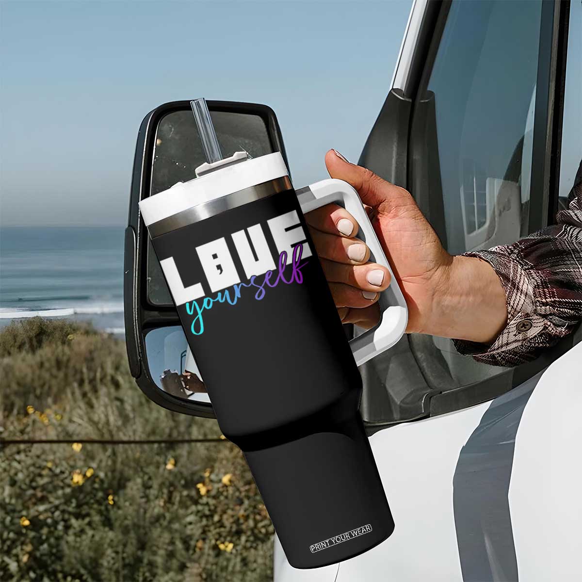 Love Yourself Semicolon Suicide Prevention Tumbler With Handle TS09 Print Your Wear