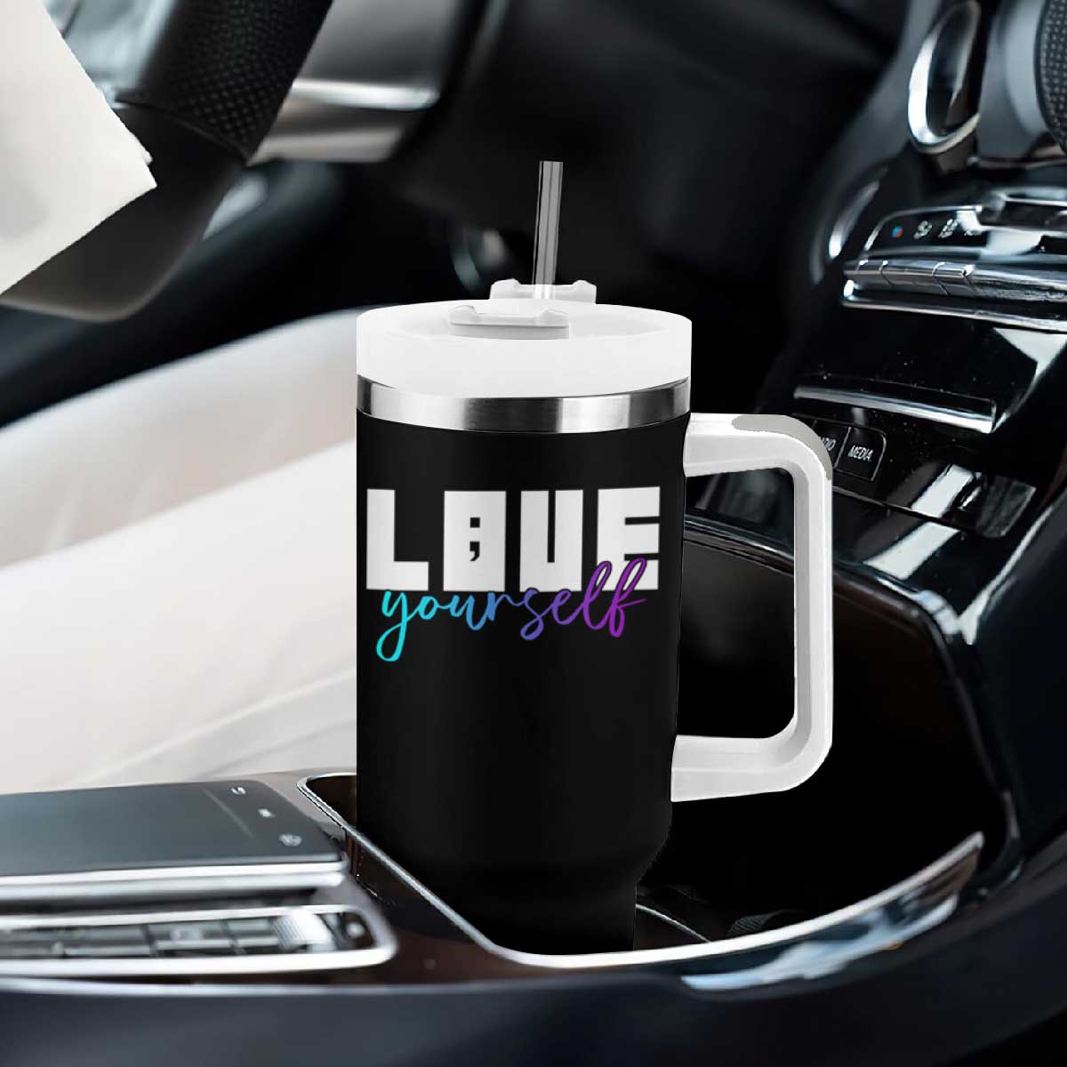 Love Yourself Semicolon Suicide Prevention Tumbler With Handle TS09 Print Your Wear