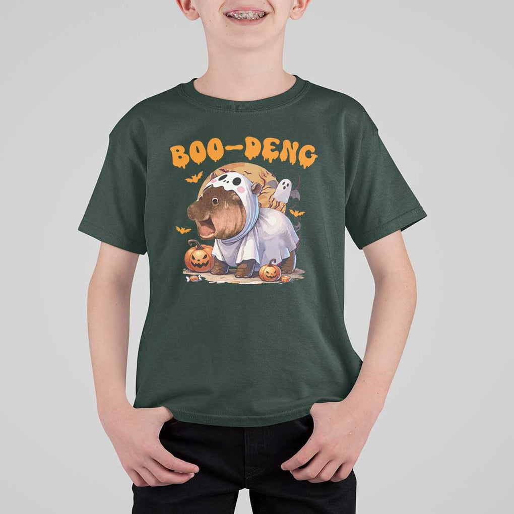 Halloween Boo Deng T Shirt For Kid Baby Pygmy Hippo Cute Ghost TS09 Dark Forest Green Print Your Wear