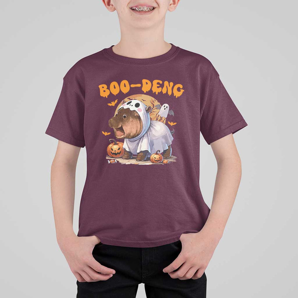 Halloween Boo Deng T Shirt For Kid Baby Pygmy Hippo Cute Ghost TS09 Maroon Print Your Wear