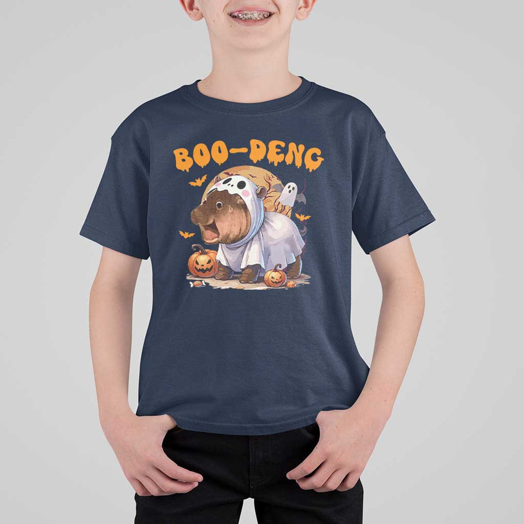 Halloween Boo Deng T Shirt For Kid Baby Pygmy Hippo Cute Ghost TS09 Navy Print Your Wear