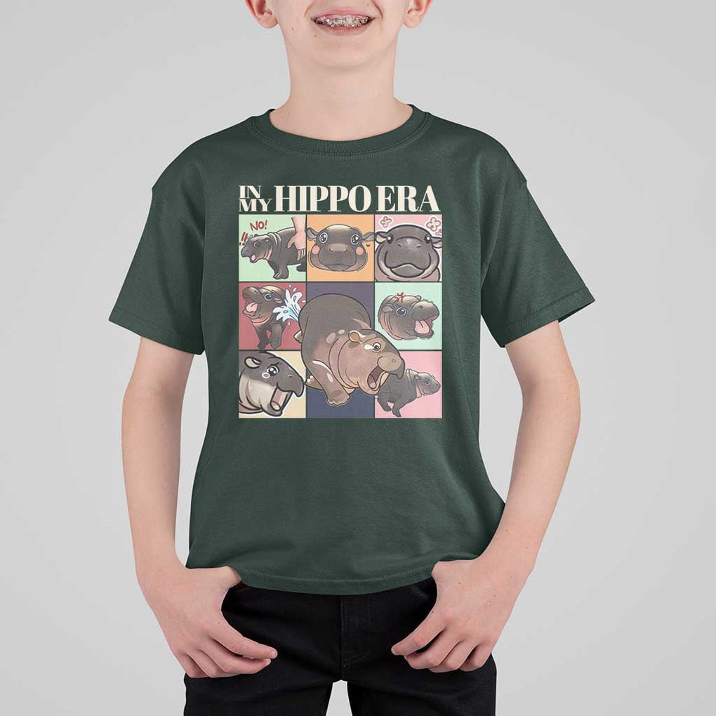 Cute Baby Pygmy Hippo Thailand T Shirt For Kid In My Hippo Era MooDeng Meme TS09 Dark Forest Green Print Your Wear