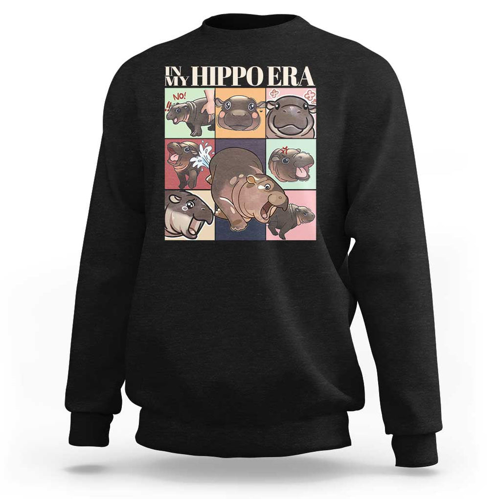 Cute Baby Pygmy Hippo Thailand Sweatshirt In My Hippo Era MooDeng Meme TS09 Black Print Your Wear