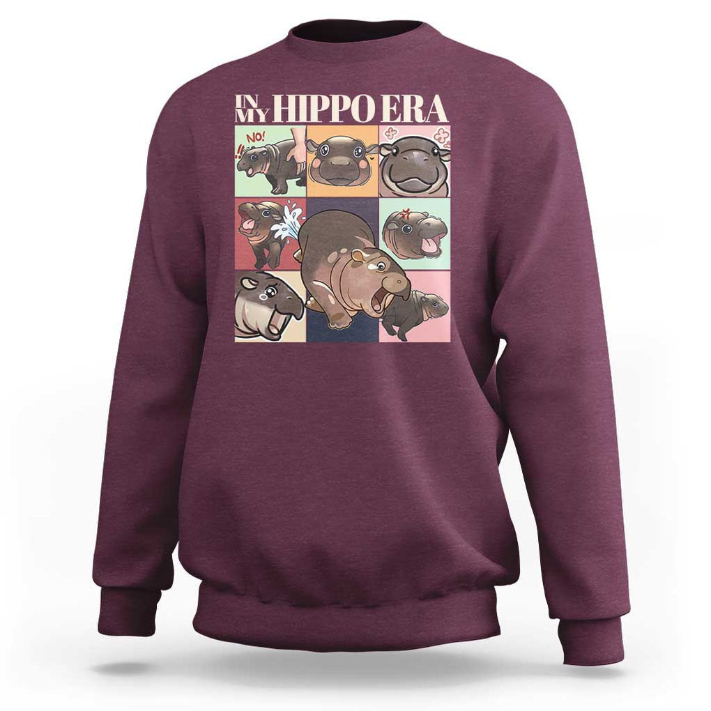 Cute Baby Pygmy Hippo Thailand Sweatshirt In My Hippo Era MooDeng Meme TS09 Maroon Print Your Wear