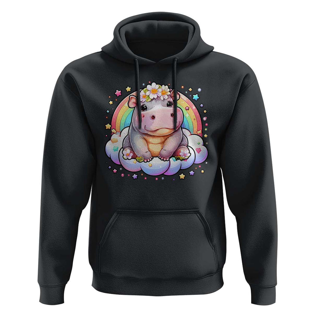 Cute Baby Pygmy Hippo Pastel Rainbow Hoodie TS09 Black Print Your Wear