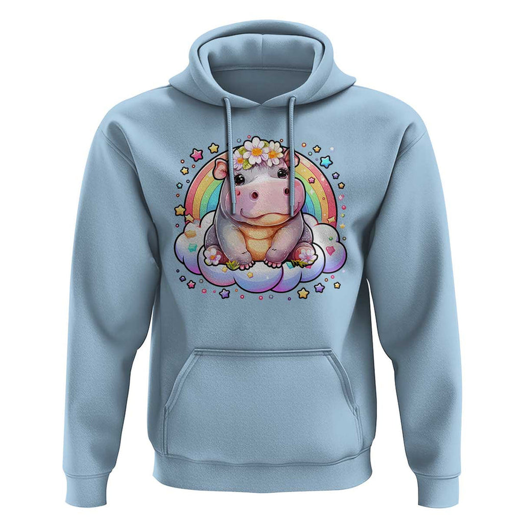 Cute Baby Pygmy Hippo Pastel Rainbow Hoodie TS09 Light Blue Print Your Wear