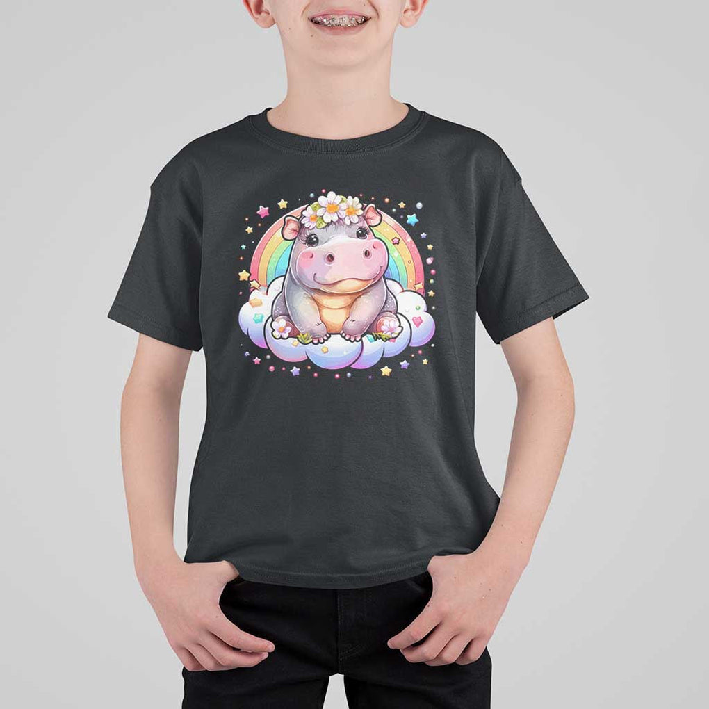 Cute Baby Pygmy Hippo Pastel Rainbow T Shirt For Kid TS09 Black Print Your Wear