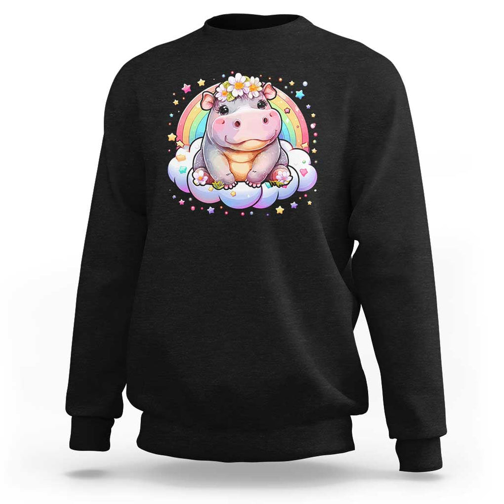 Cute Baby Pygmy Hippo Pastel Rainbow Sweatshirt TS09 Black Print Your Wear