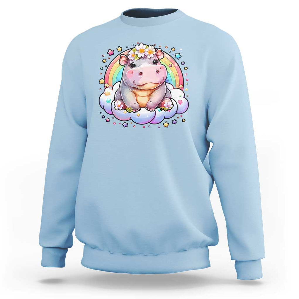 Cute Baby Pygmy Hippo Pastel Rainbow Sweatshirt TS09 Light Blue Print Your Wear