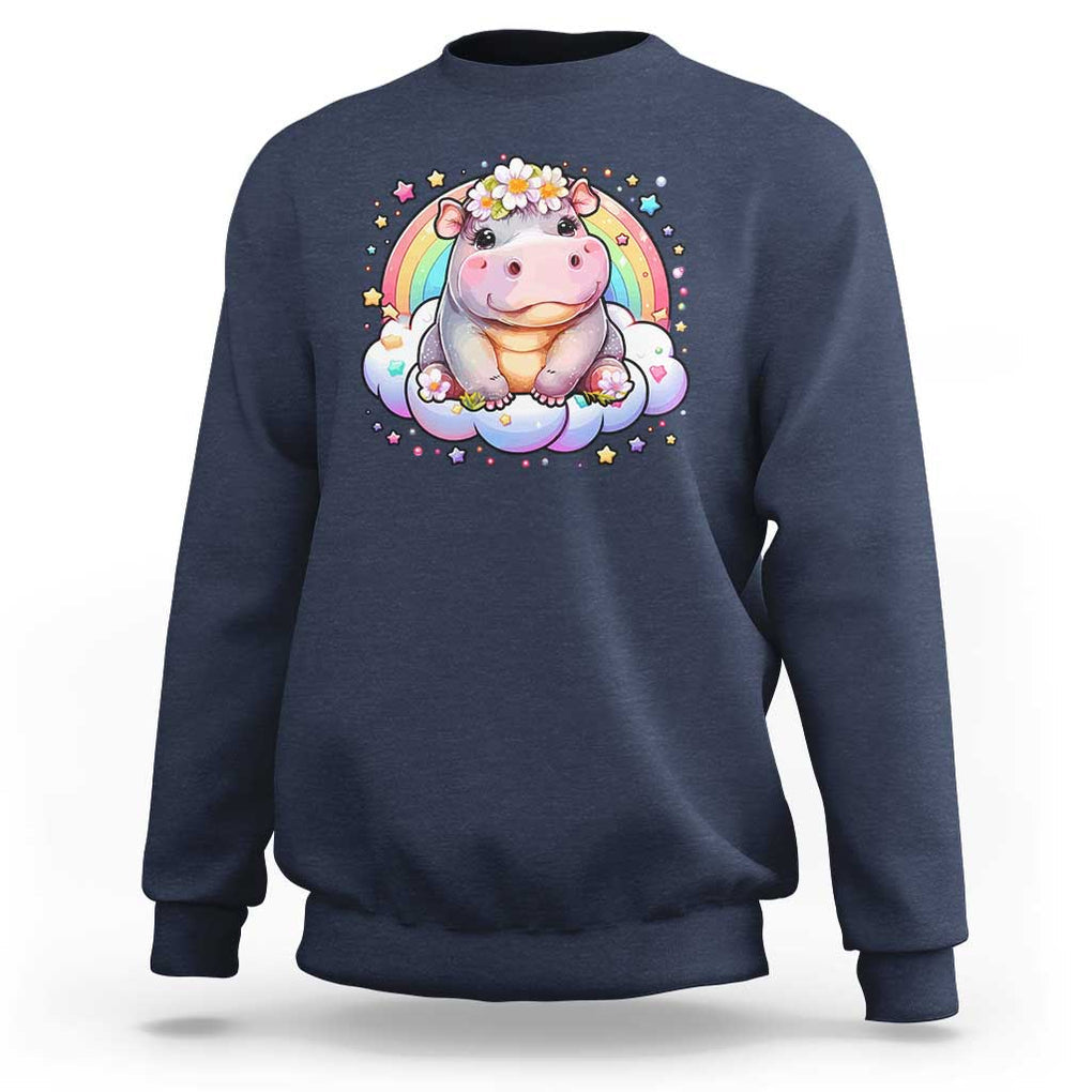 Cute Baby Pygmy Hippo Pastel Rainbow Sweatshirt TS09 Navy Print Your Wear