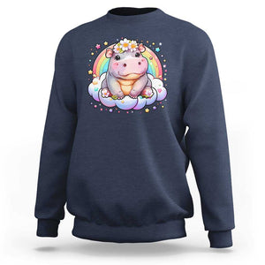 Cute Baby Pygmy Hippo Pastel Rainbow Sweatshirt TS09 Navy Print Your Wear