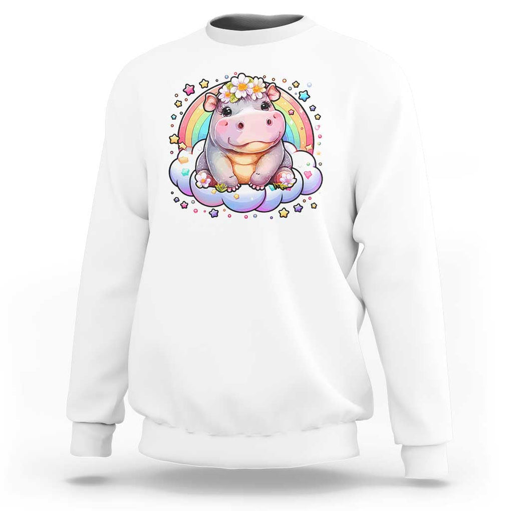 Cute Baby Pygmy Hippo Pastel Rainbow Sweatshirt TS09 White Print Your Wear