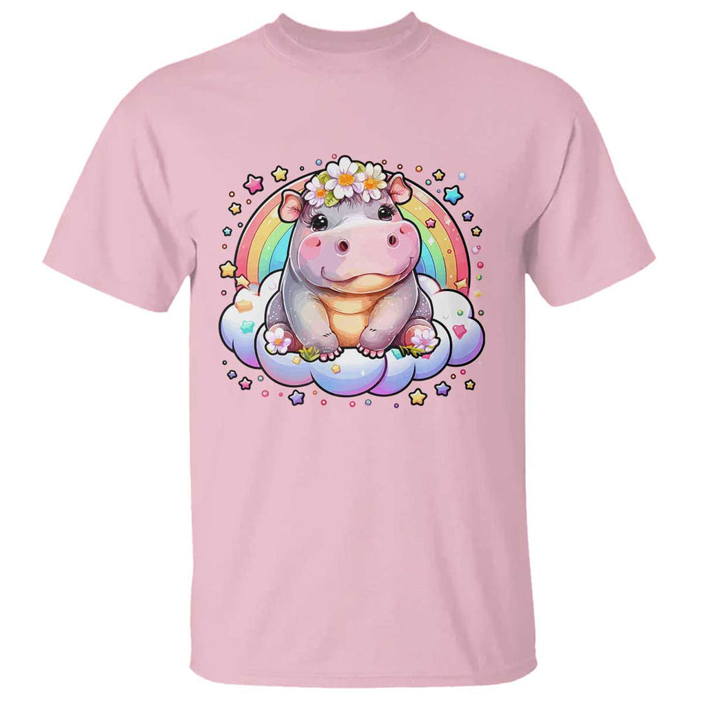 Cute Baby Pygmy Hippo Pastel Rainbow T Shirt TS09 Light Pink Print Your Wear