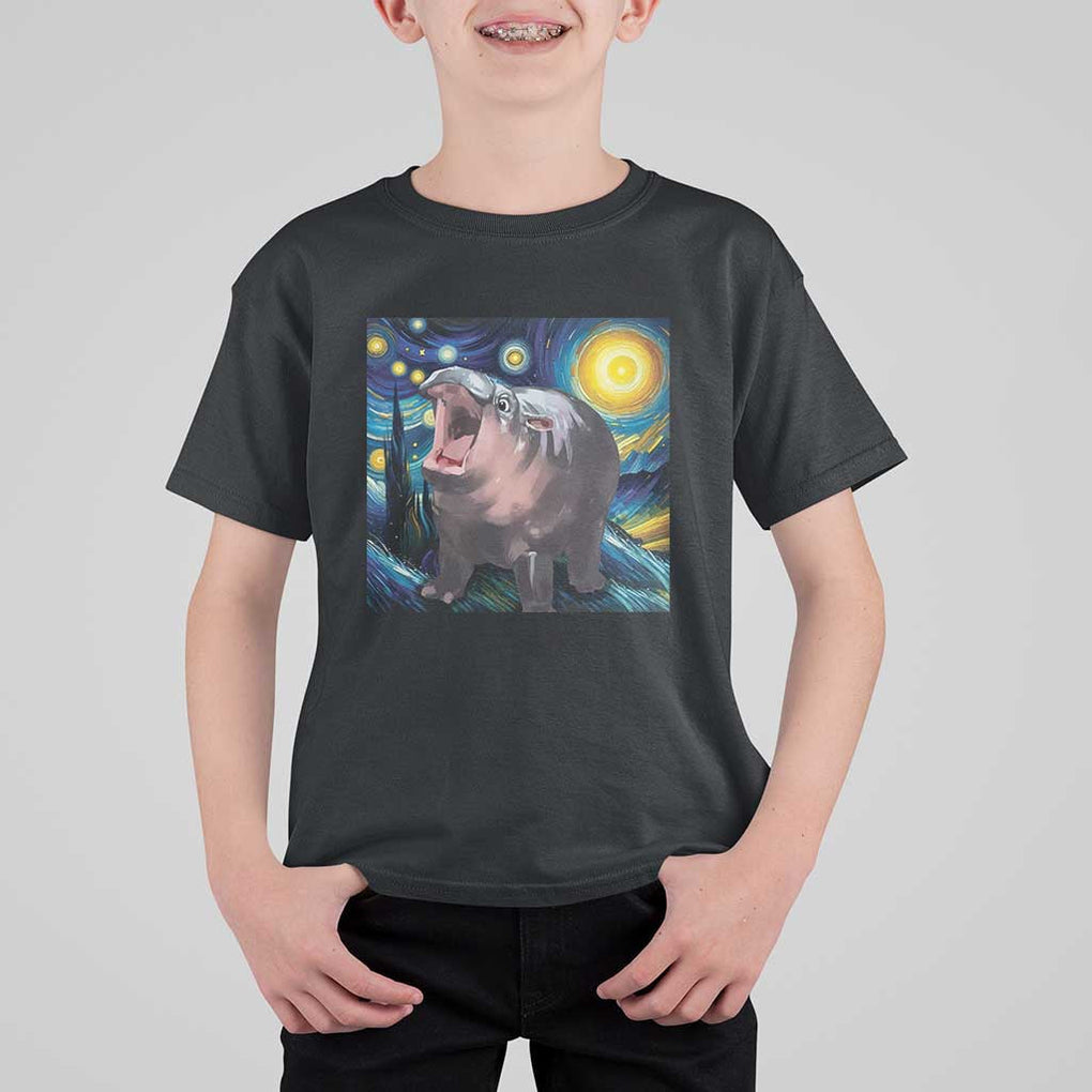 Funny Baby Pygmy Hippo Thailand T Shirt For Kid Starry Night MooDeng Meme TS09 Black Print Your Wear