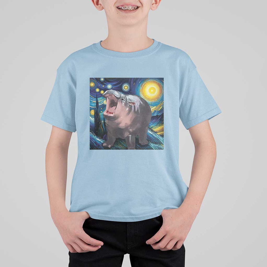 Funny Baby Pygmy Hippo Thailand T Shirt For Kid Starry Night MooDeng Meme TS09 Light Blue Print Your Wear