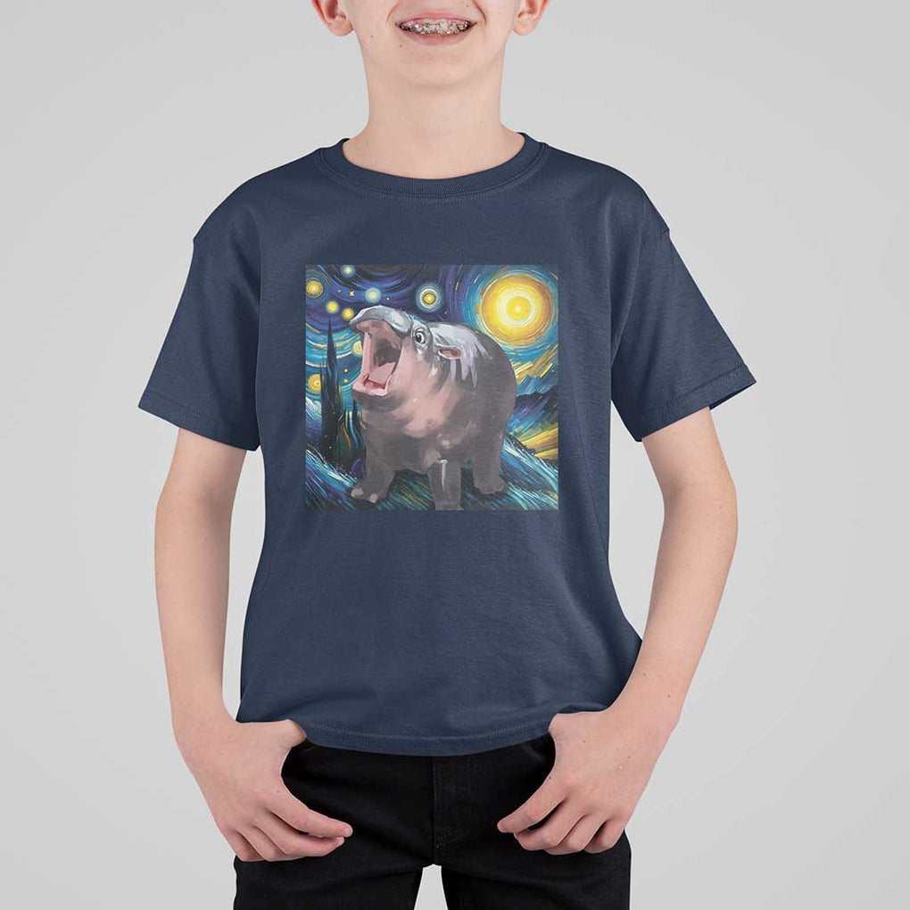 Funny Baby Pygmy Hippo Thailand T Shirt For Kid Starry Night MooDeng Meme TS09 Navy Print Your Wear