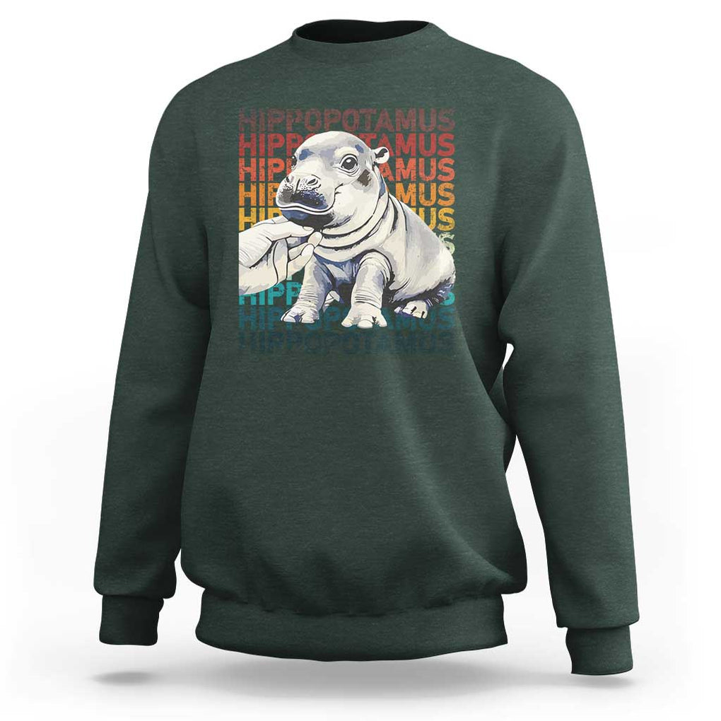 Hippo Lover Sweatshirt Retro Vintage Baby Pygmy Hippopotamus TS09 Dark Forest Green Print Your Wear