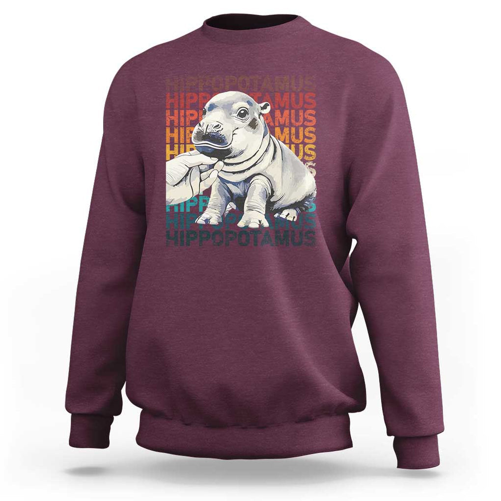 Hippo Lover Sweatshirt Retro Vintage Baby Pygmy Hippopotamus TS09 Maroon Print Your Wear